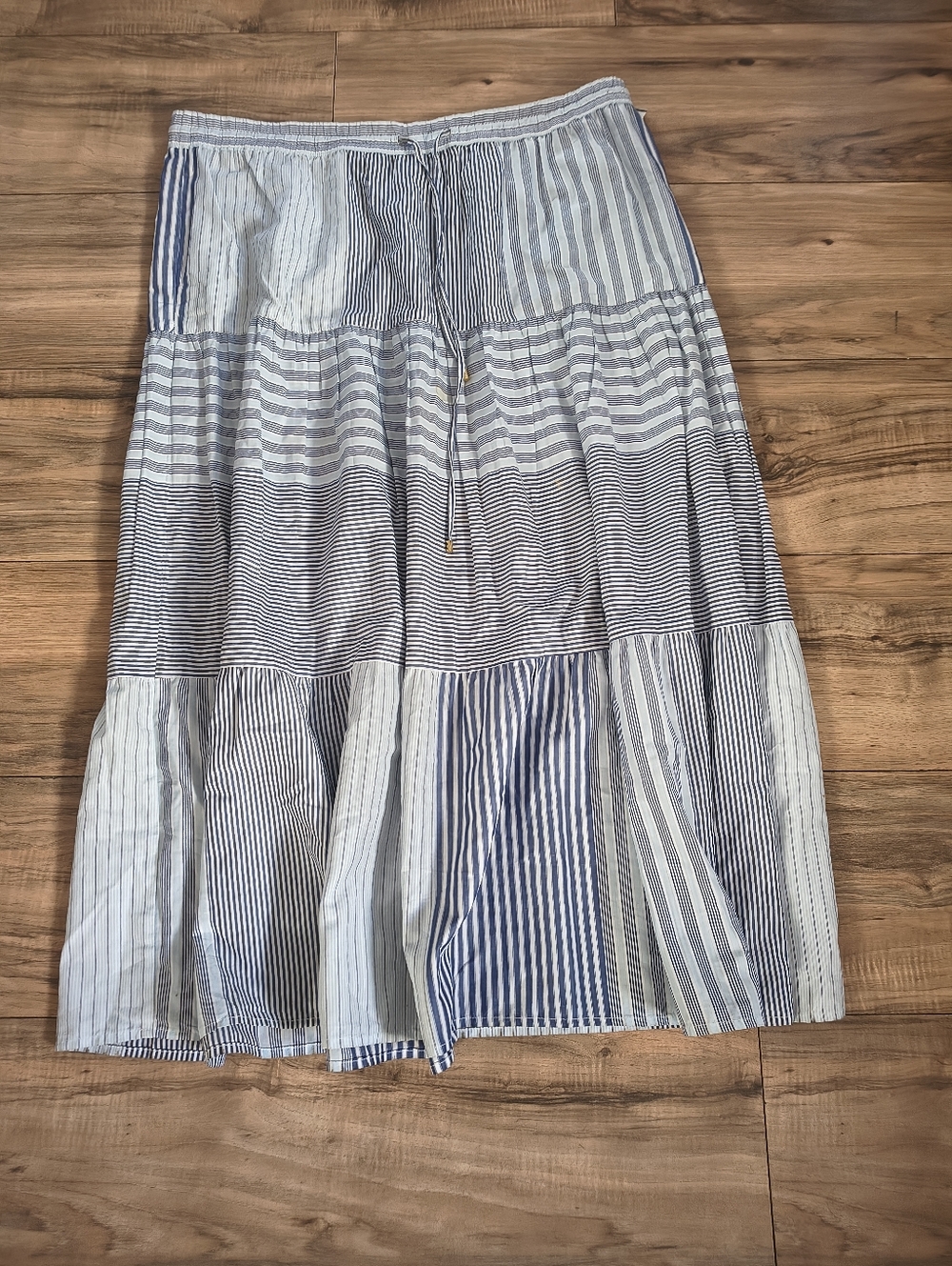 Ralph Lauren Blue & White Striped Tiered Maxi Skirt